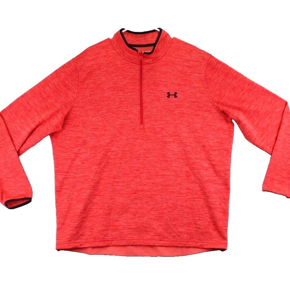 Under Armour ColdGear Red‎ Heathered 1/4 Zip Pullover Men's 2XL Loose Fit